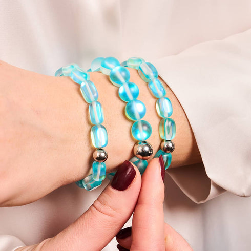 Aigue-marine | Argent | Bracelet de déclaration en verre de sirène